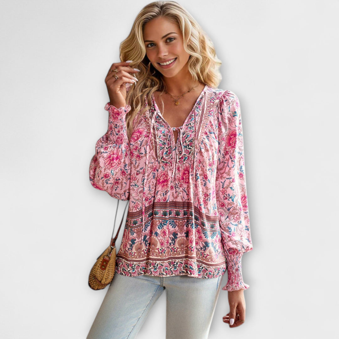 Melodie - Bohemian V-Ausschnitt Top mit Bindefront