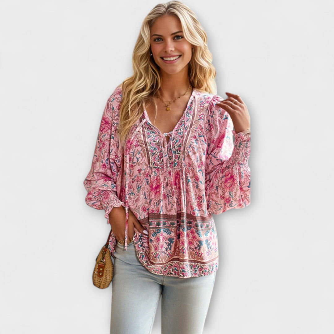 Melodie - Bohemian V-Ausschnitt Top mit Bindefront