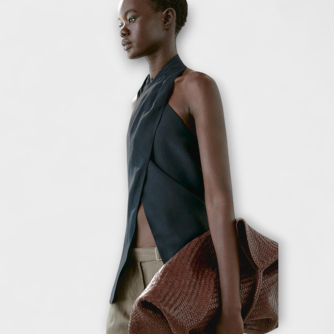 Leah - Blauer Halter Neck Top mit Rückenausschnitt