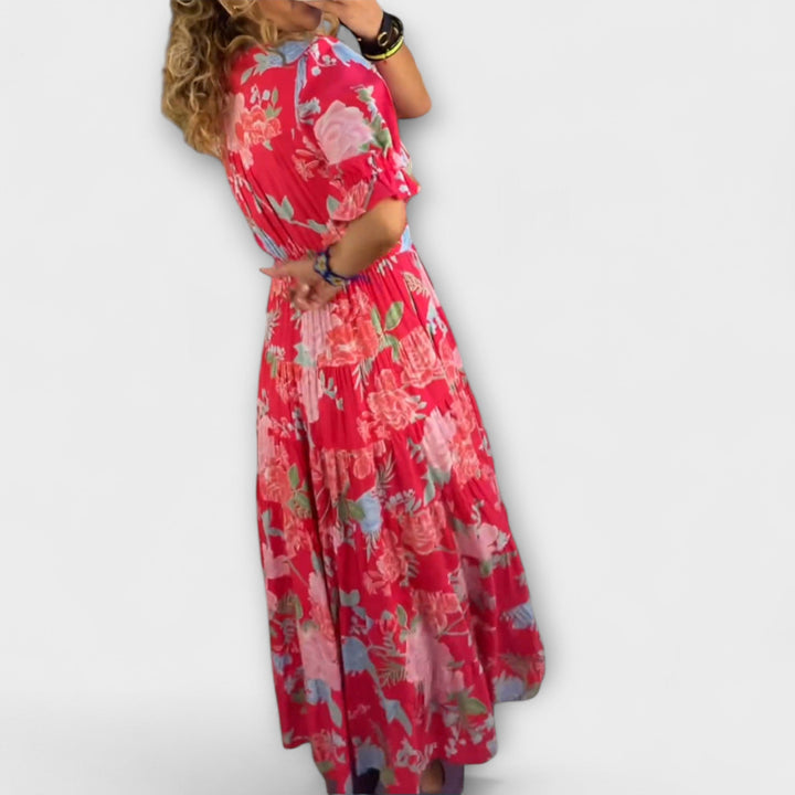 Catrisa - Floral Print V-Ausschnitt Taschenkleid