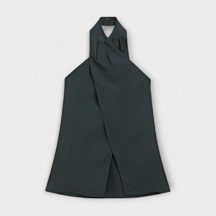 Leah - Blauer Halter Neck Top mit Rückenausschnitt