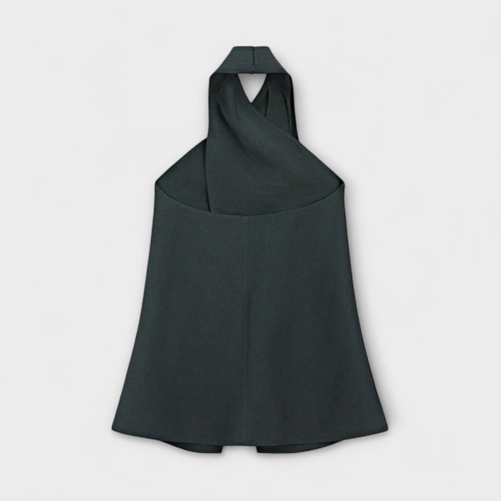 Leah - Blauer Halter Neck Top mit Rückenausschnitt